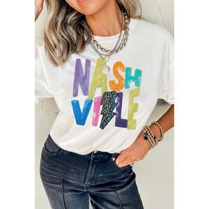 Lightening NASHVILLE Sequin Round Neck T-Shirt